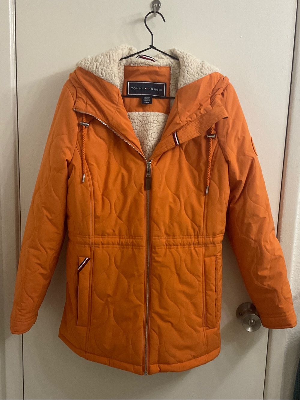 Tommy Hilfiger Orange Quilted Sherpa-Trim Hooded Puffer